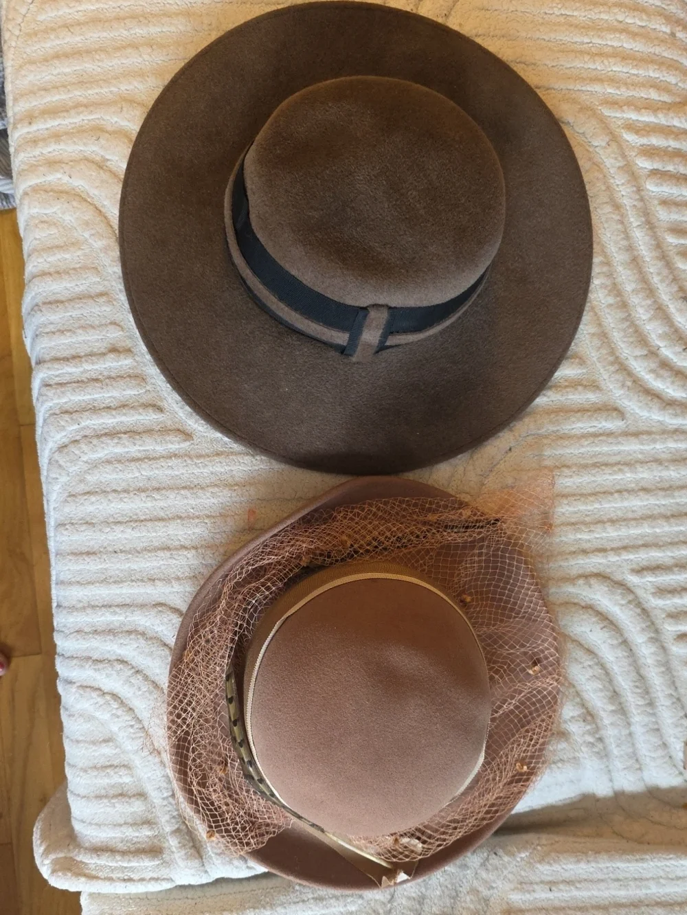 2 Tufted Felt Hats  in Warm Brown